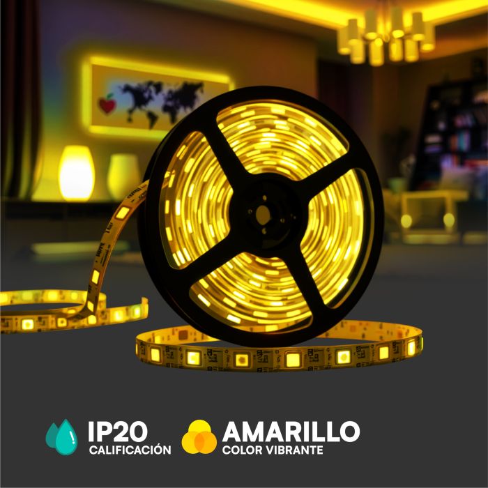 V-TAC Tira de Luz LED - IP20 - Código de Color: Amarillo - Precio/1m (5m Rollo)