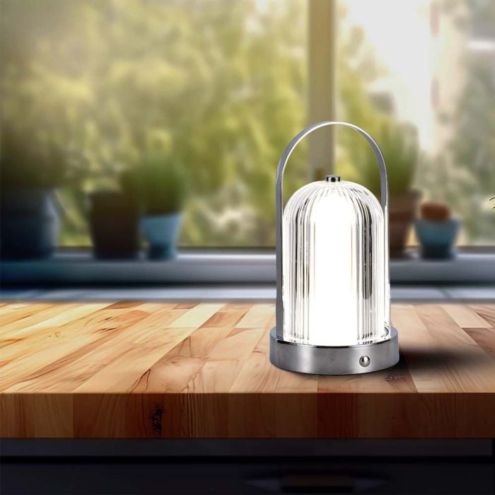 V-TAC Lámpara de Sobremesa Recargable - IP20 - Cromo - 1W - 55 Lumens - 3IN1