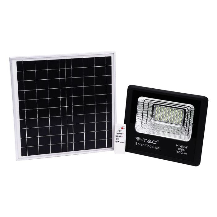 Proyector con panel solar V-TAC - IP65 Impermeable - Negro - 20W - 1650 Lumens - 4000K