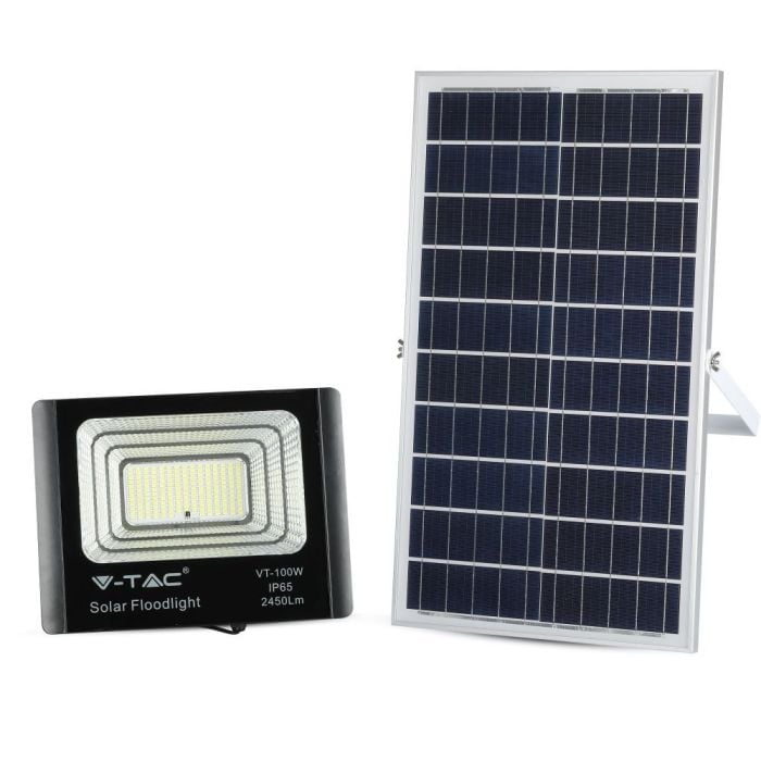 Proyector con panel solar V-TAC - IP65 Impermeable - Negro - 35W - 2450 Lumens - 4000K