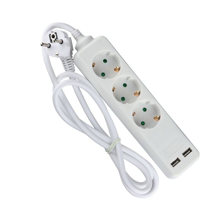 Adaptadores y tomas V-TAC - 3 vías - Toma de extensión USB - IP20 - Blanco - Cable de 1,5 m