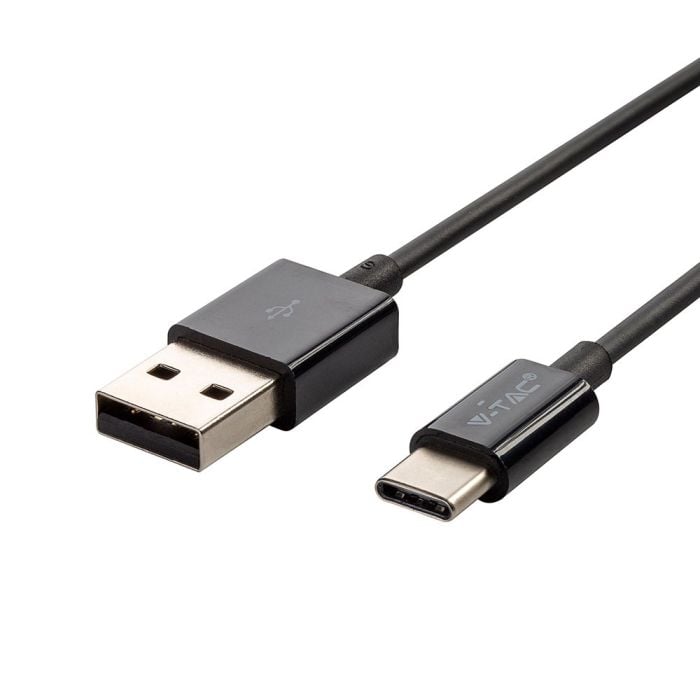 V-TAC Cable USB - Tipo C - Silver Series - Negro - 1M