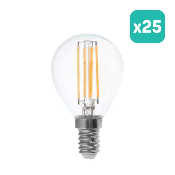 Bombilla LED V-TAC - Clara - Golf - Transparente - Soporte E14 - IP20 - 4W - 400 Lumens - 3000K - Pack de 25
