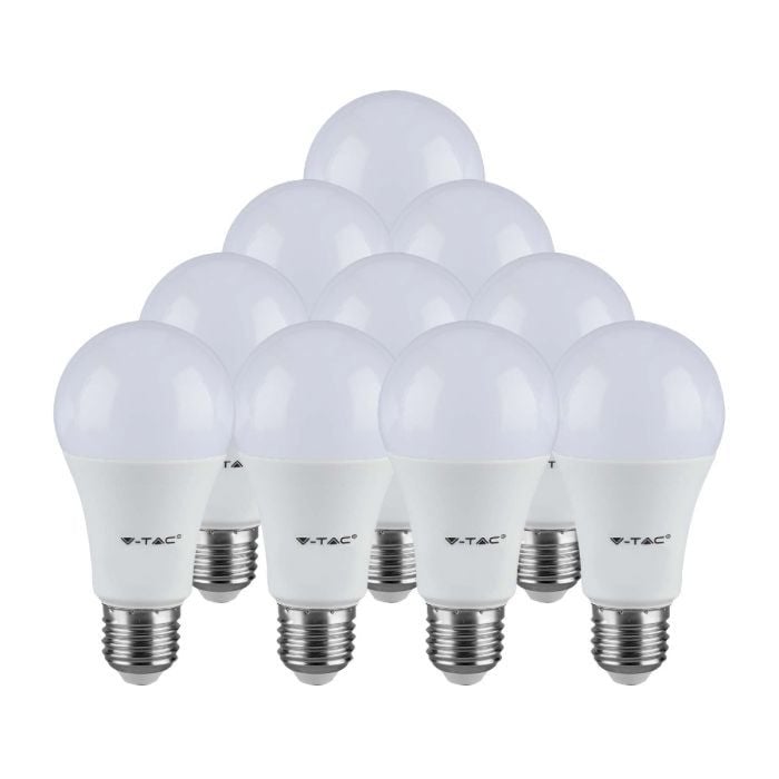 Bombilla LED V-TAC GLS -  Soporte E27 - IP20 - Blanca - 8.5W - 806 Lumens - 6500K - Pack de 10
