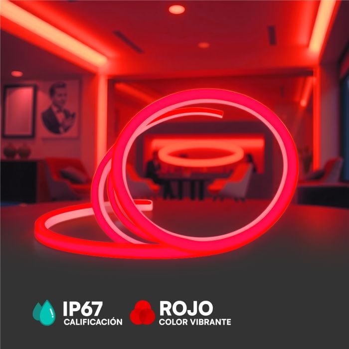 V-TAC LED COB Tira de Luz - IP67 Impermeable - Código de Color: Rojo - Precio/1m (5m Rollo)