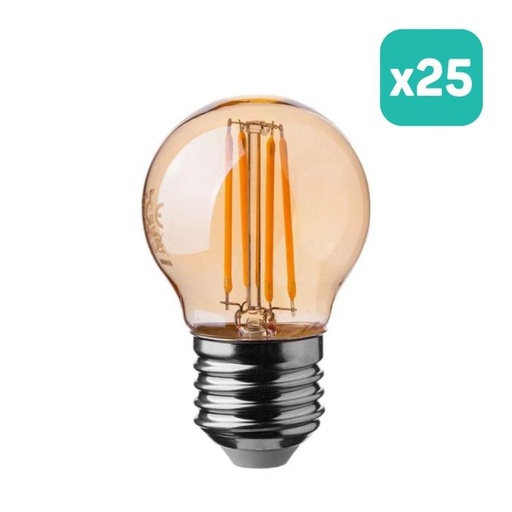 [217100] Bombilla LED V-TAC - Ámbar - Golf - Soporte E27 - IP20 - 4W - 350 Lumens - 2200K - Pack de 25