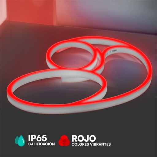 [2516] V-TAC Tira de Luz LED - Neon Flex - IP65 Impermeable - Código de Color: Rojo - 8W- 320 Lumens - Precio/1m (Rollo 10m)