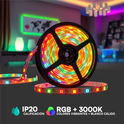 [212553] Tira de luz LED V-TAC - IP20 - RGB+3000K - Precio/1m (5m Rollo)