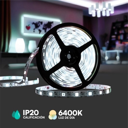 [2908] V-TAC Tira de Luz LED - IP20 - 6400K - Precio/1m (5m Rollo)