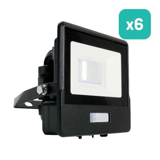 [20256] Proyector LED V-TAC - Samsung - Sensor PIR - Impermeable IP65 - Negro - 10W - 735 Lumens - 3000K - Pack de 6