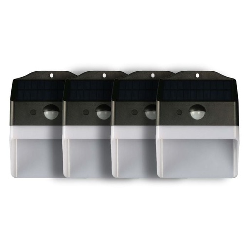 [10309] V-TAC Sensor Solar Luz de Pared - IP65 Impermeable - Negro + Blanco - 2W - 200 Lumens - 4000K - Pack de 4