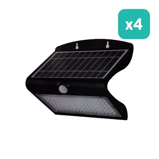 [8279] Aplique Solar V-TAC - IP65 Impermeable - Negro - 8W - 850 Lumens - 4000K - Pack de 4