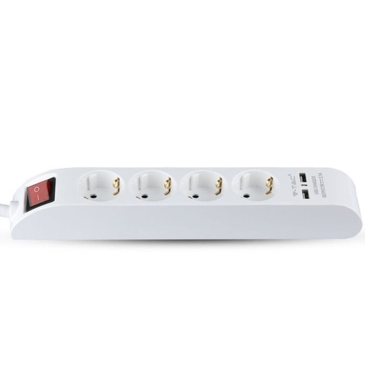 [8808] V-TAC Adaptadores y Enchufes - 4 Vías - Interruptor USB Enchufe de Extensión - Blanco - 1,4 m de cable