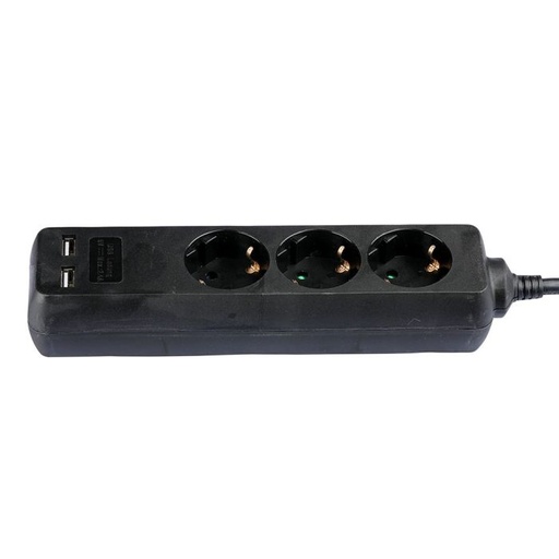 [8776] Adaptadores y tomas V-TAC - 3 vías - Toma de extensión USB - IP20 - Negro - Cable de 1,5 m