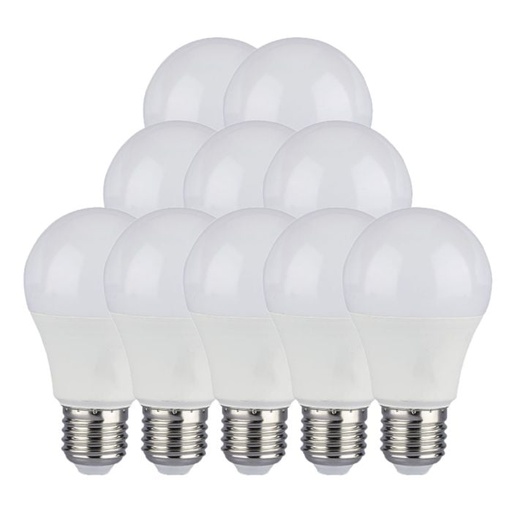 [217351] Bombilla LED V-TAC GLS -  Soporte E27 - IP20 - Blanca - 10.5W - 1055 Lumens - 6500K - Pack de 10