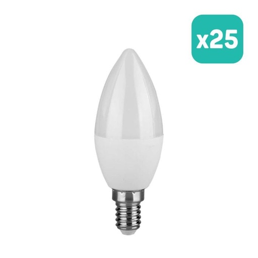 [214216] Bombilla LED V-TAC - Vela - Soporte E14 - IP20 - Blanca - 3.7W - 320 Lumens - 3000K - Pack de 25