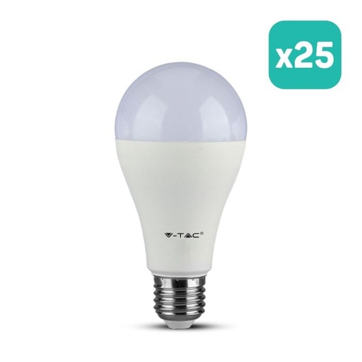 [159] Bombilla LED V-TAC GLS - Samsung -  Soporte E27 - IP20 - Blanca - 15W - 1250 Lumens - 3000K - Pack de 25