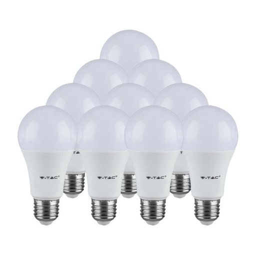 [217262] Bombilla LED V-TAC GLS -  Soporte E27 - IP20 - Blanca - 8.5W - 806 Lumens - 6500K - Pack de 10